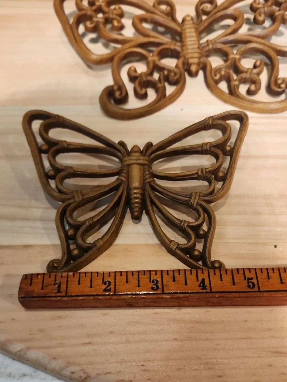 Vintage MCM Homco Syroco Faux Wood Butterfly Wall Hangings